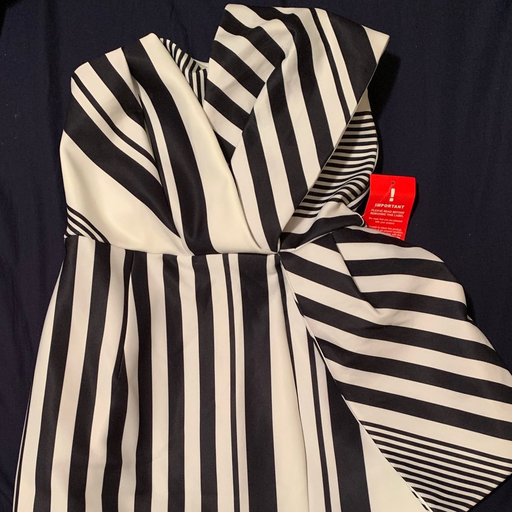 Asos strapless black & white striped mini dress